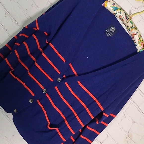 American Eagle Outfitters Navy Blue Orange Stripe Wool Rabbit Hair Blend Sweater - Picture 7 of 15